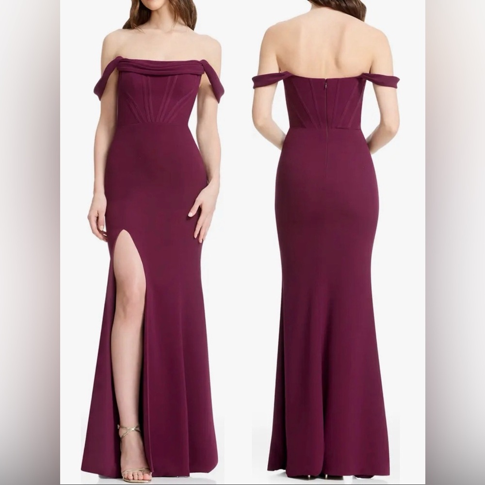 NEW Dress The Population Melania Off the Shoulder dark cherry burgundy Gown XXL